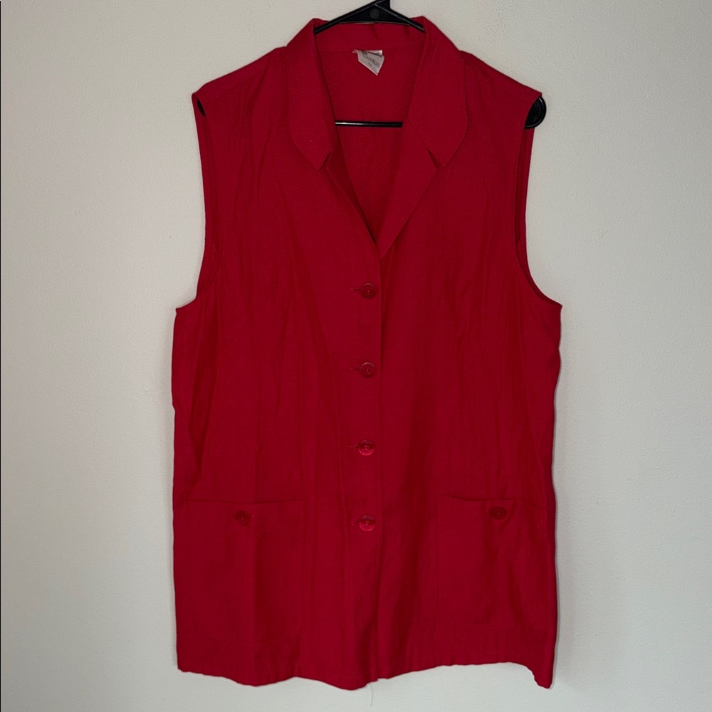 Vintage Franken Walder Button Up Classic Retro Linen Blend Tank Top Blouse